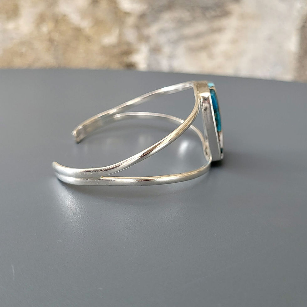 Thumbnail: Bracelet turquoise spiny O rectangle et argent 925‰