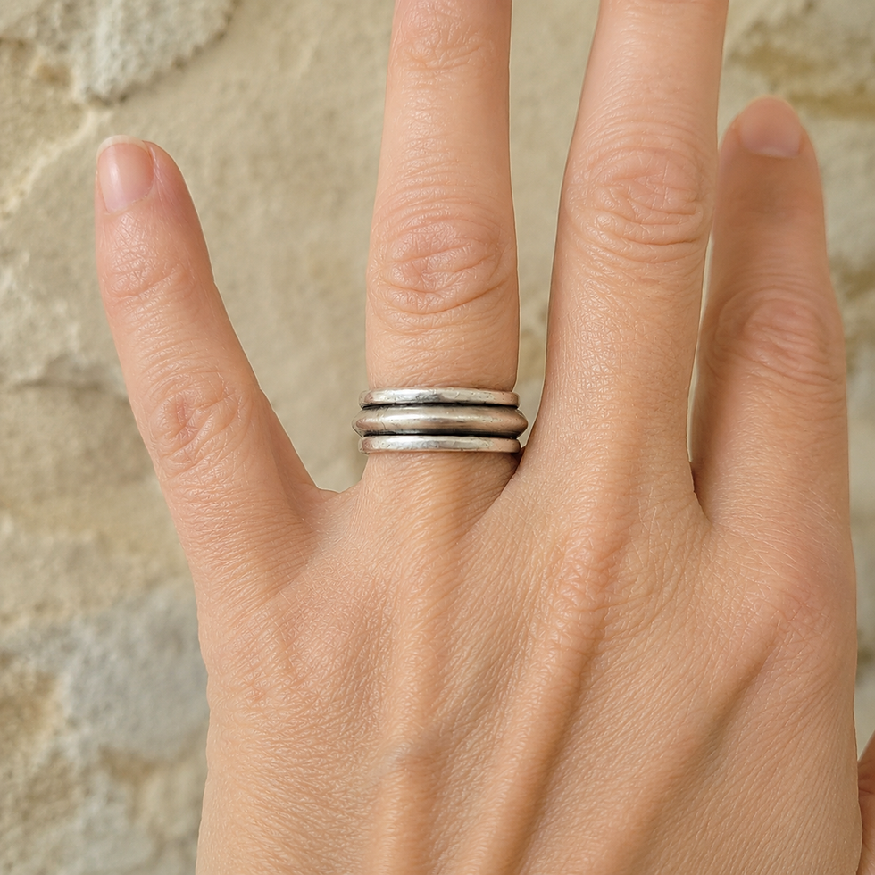 Bague zen en argent 925‰ poli/vue sur main