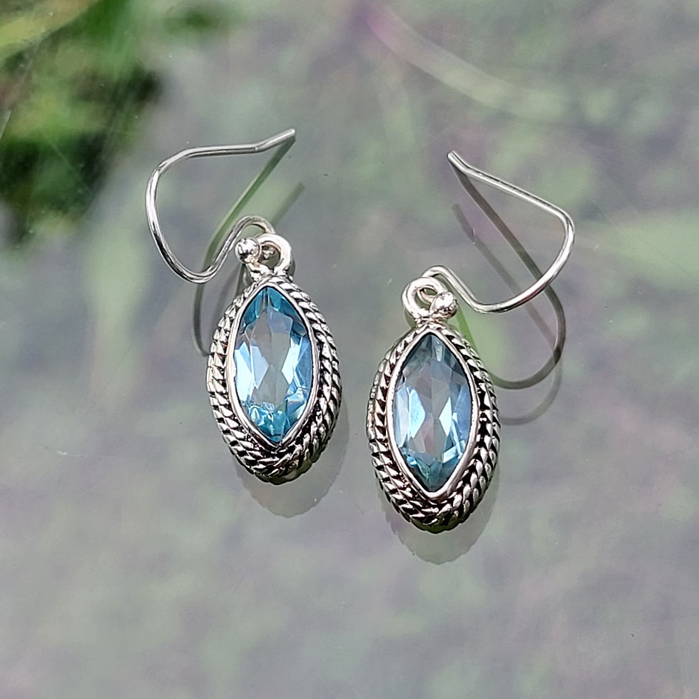 Miniature : Boucles d'oreilles "L'œil" en topaze bleue et argent 925‰/vue de face