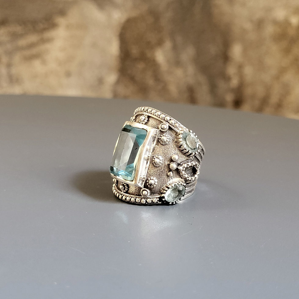 Miniature : Grosse bague topaze bleue et argent 925‰/trois quart