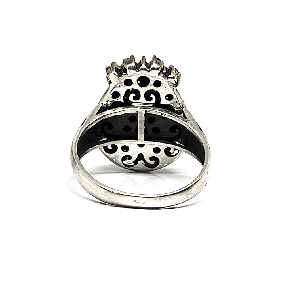 Miniatura: Bague onyx noirs taillés et argent massif 925‰ et cuivre