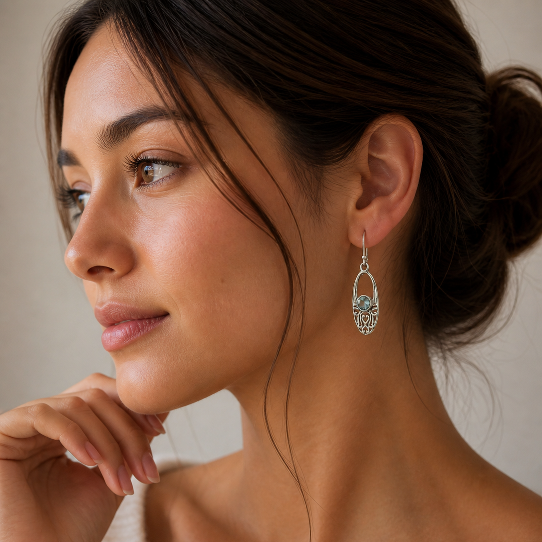 Boucles d'oreilles "Clair de brume" en topaze bleue et argent 925‰
