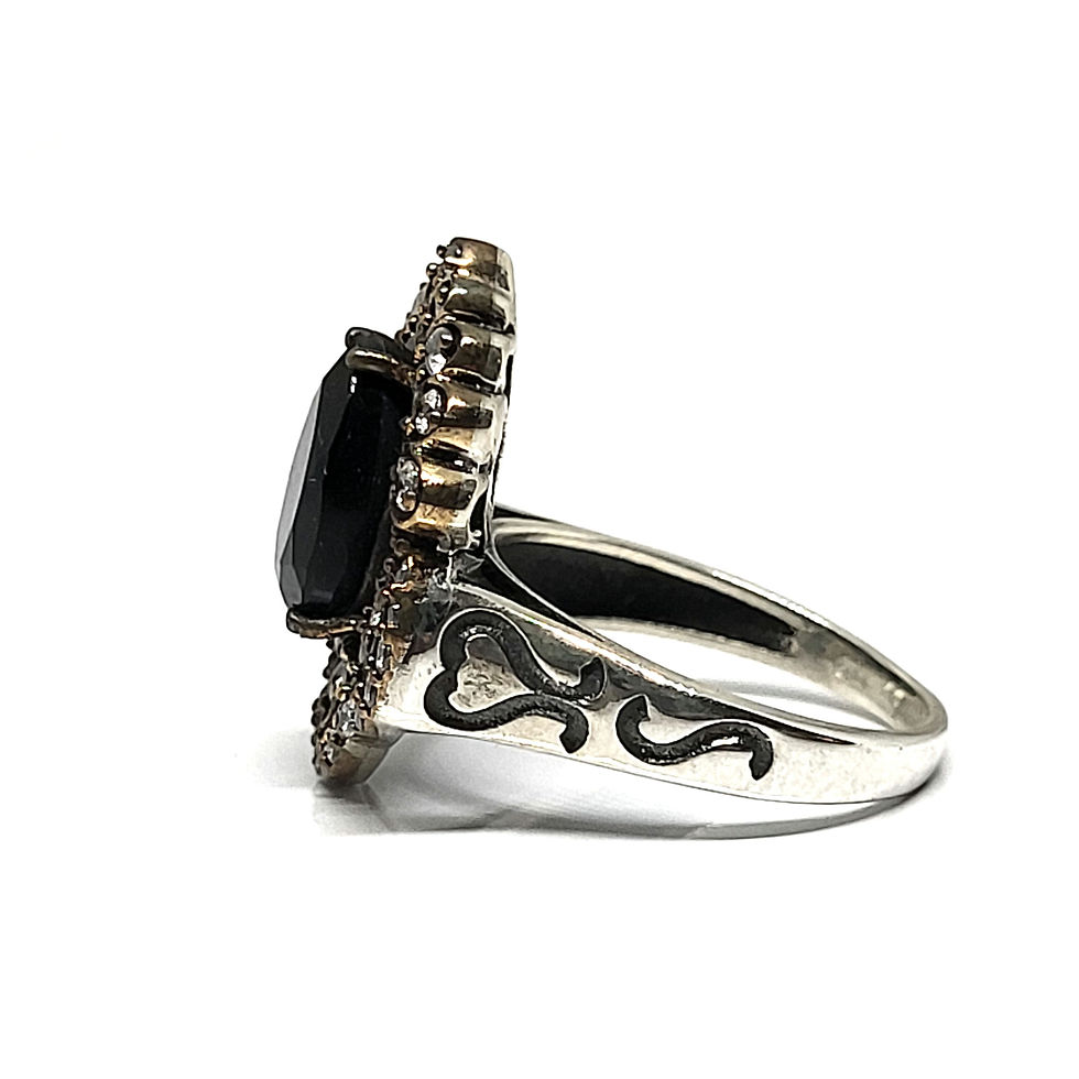 Miniatura: Bague onyx noir/zirconium, argent massif 925‰ et cuivre
