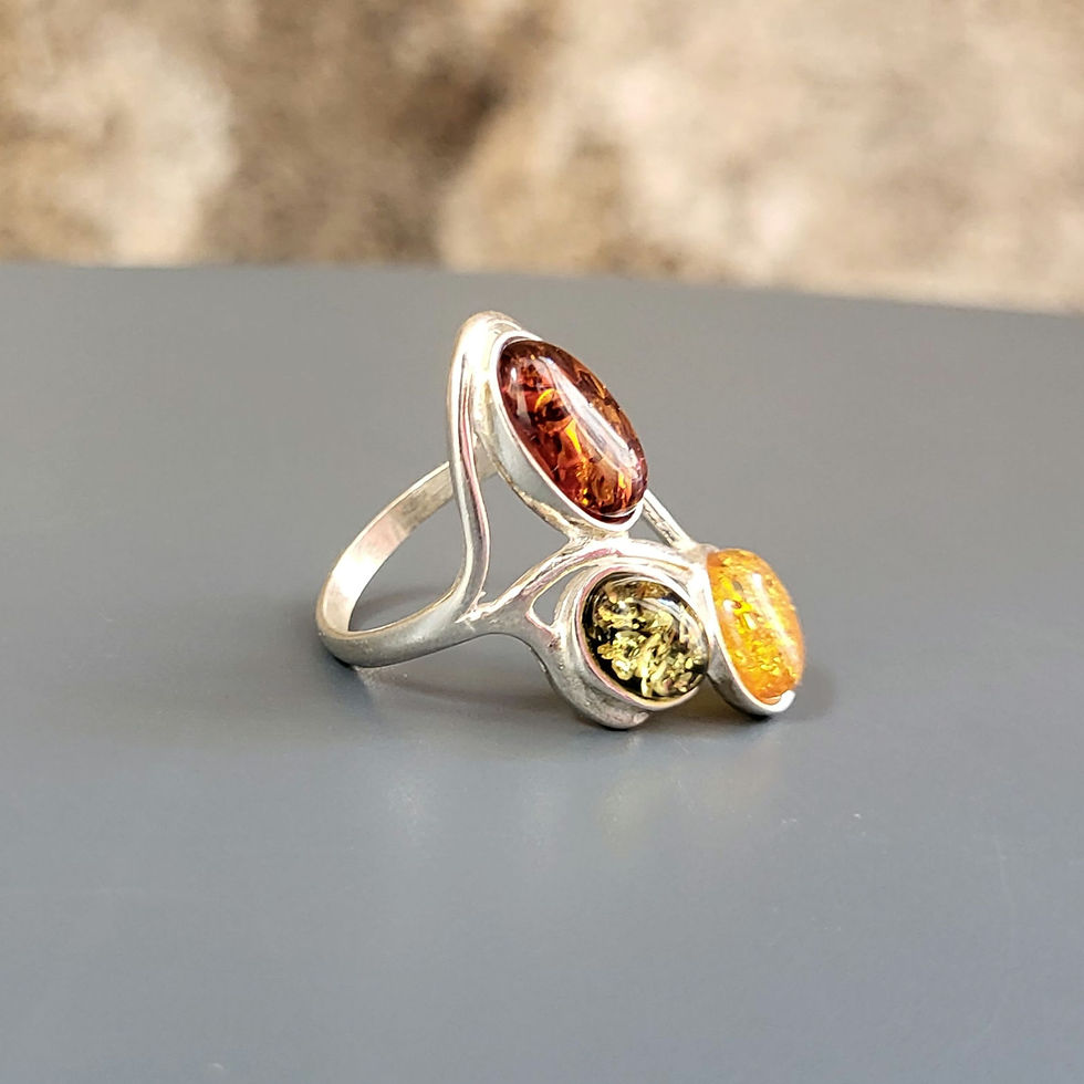 Thumbnail: Bague ambre multiple et argent 925‰ 