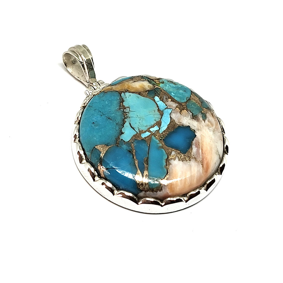 Thumbnail: Pendentif turquoise spiny oyster ronde et argent 925‰