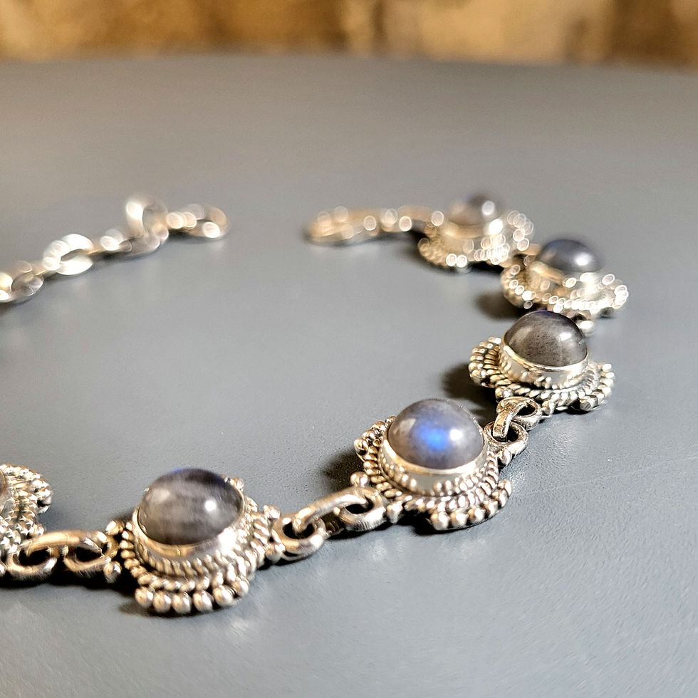 Miniatura: Bracelet ethnique labradorites rondes sur argent 925‰