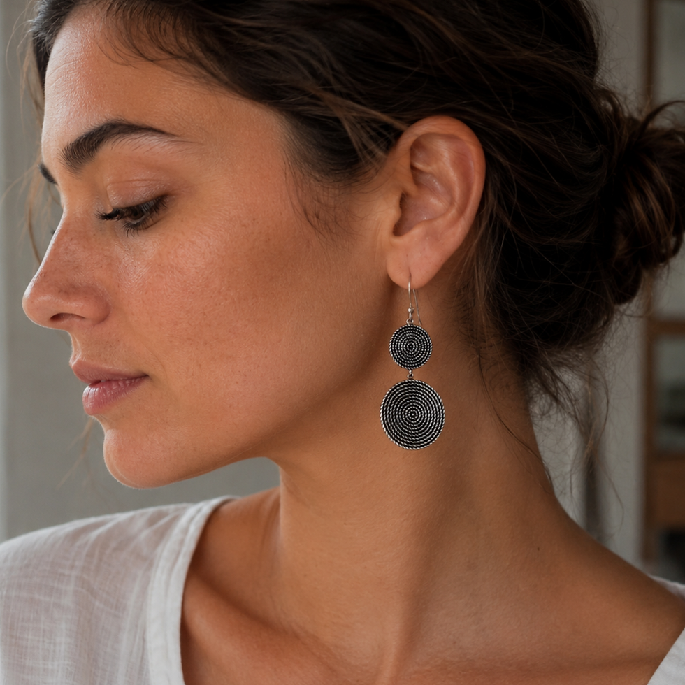 Boucles d'oreilles fils concentriques en argent 925‰/vue sur oreille