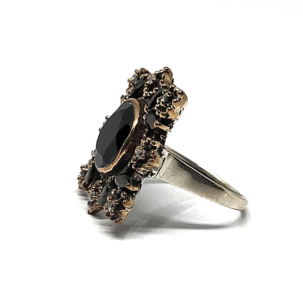Miniatura: Bague onyx noir/zirconium, argent massif 925‰ et cuivre