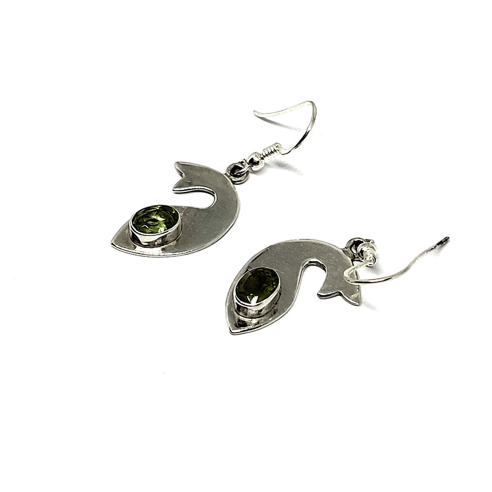 Miniature : Boucles d'oreilles poissons péridot et argent 925‰.gaiani.fr/vue de trois quart