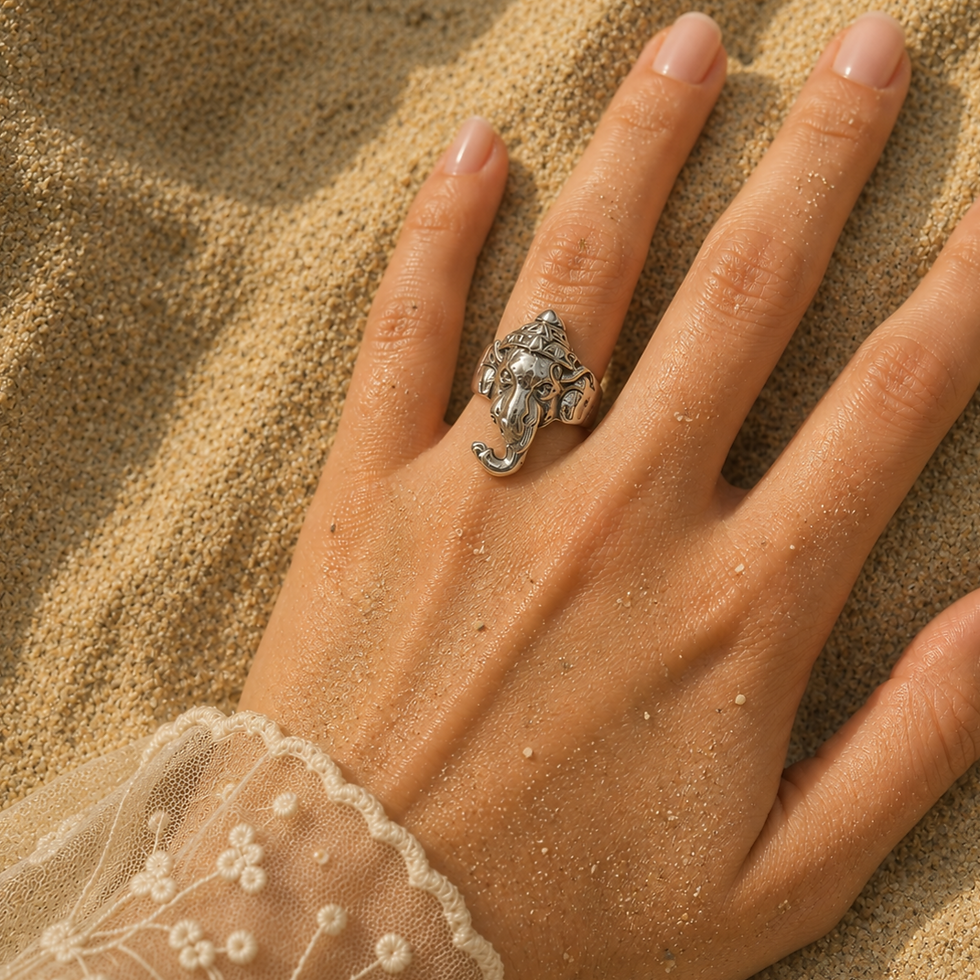 Bague éléphant Ganesh en argent 925‰/vue sur main
