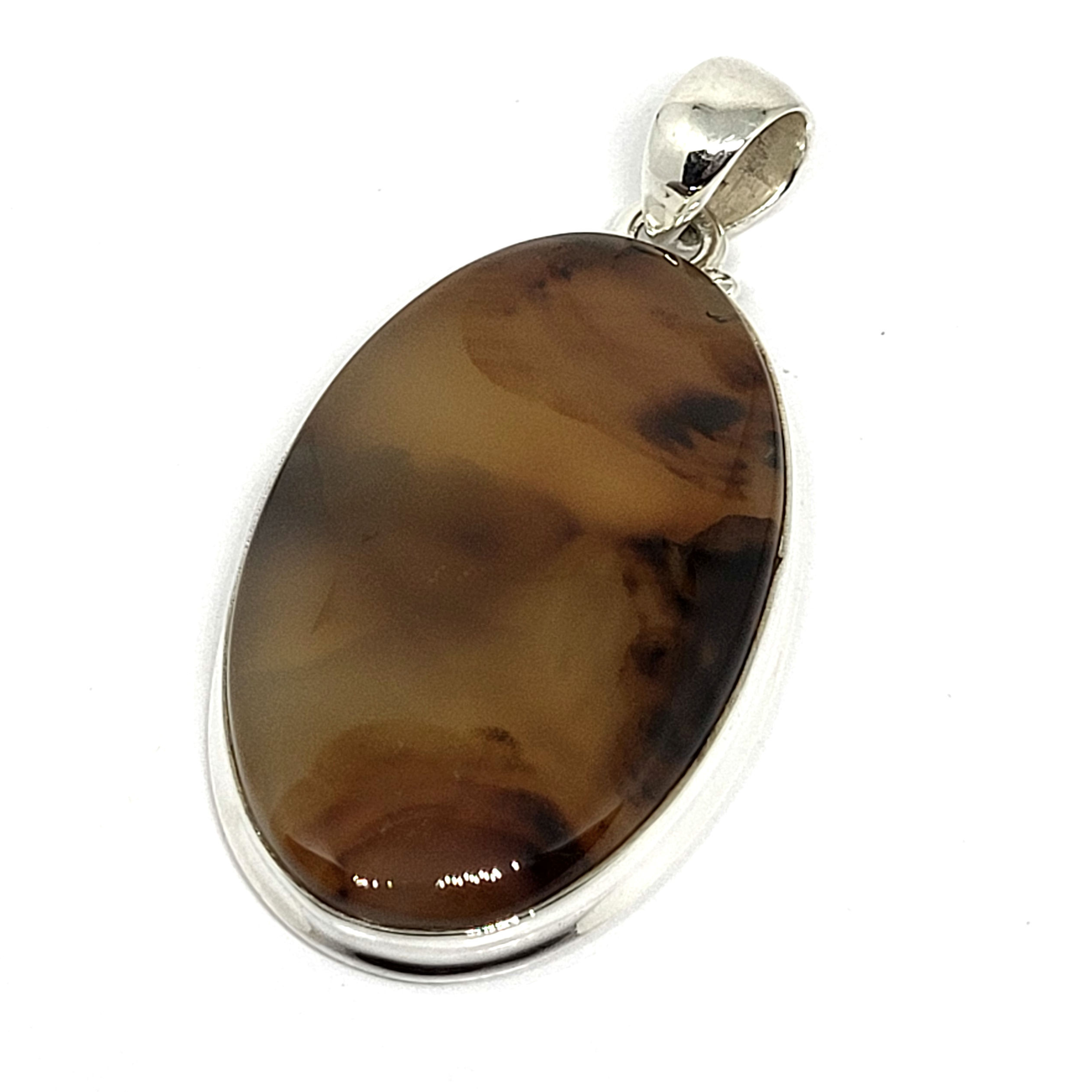 Pendentif ovale agate rouge/orangé et argent 925‰