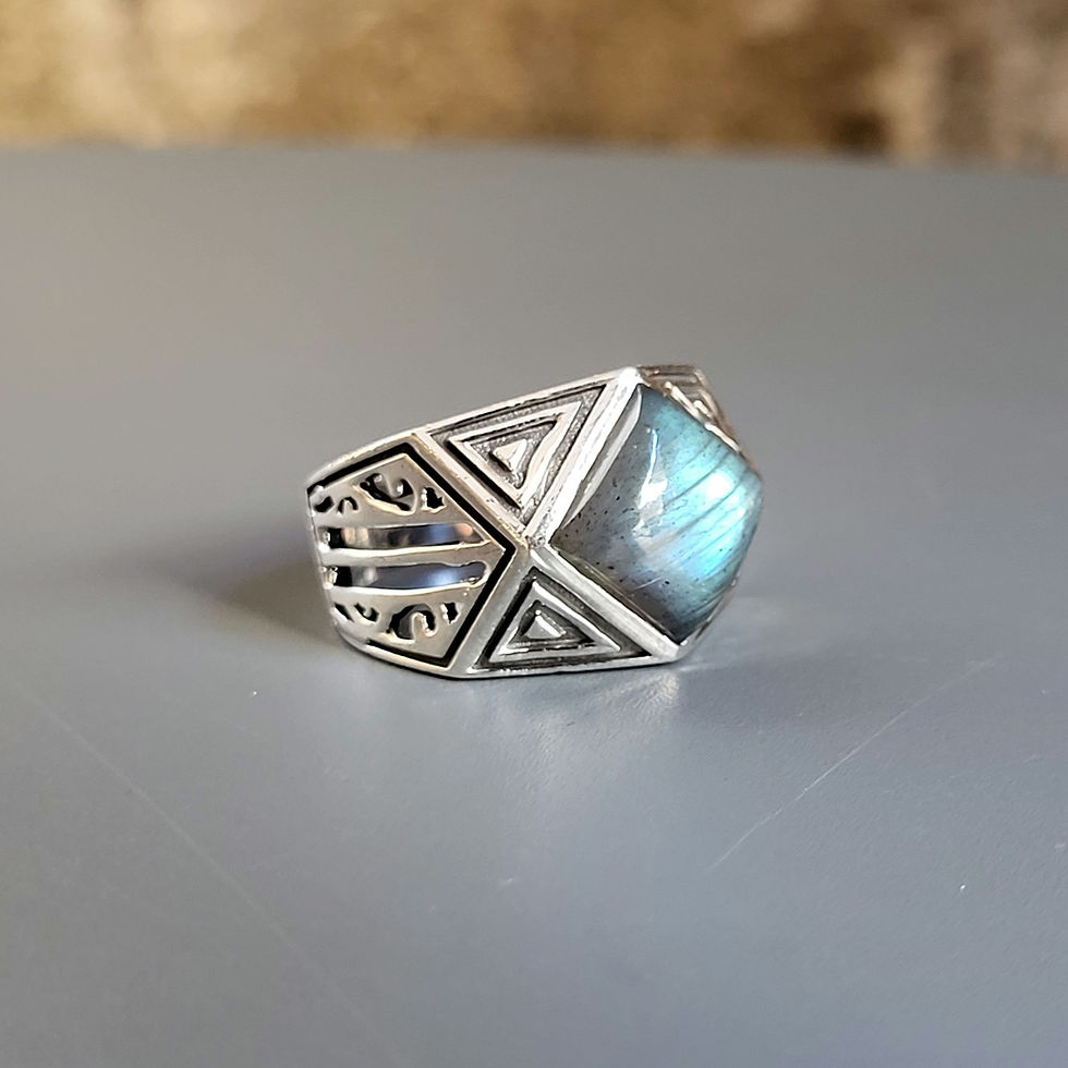 Bague géométrique labradorite et argent 925‰/vue labradorescence