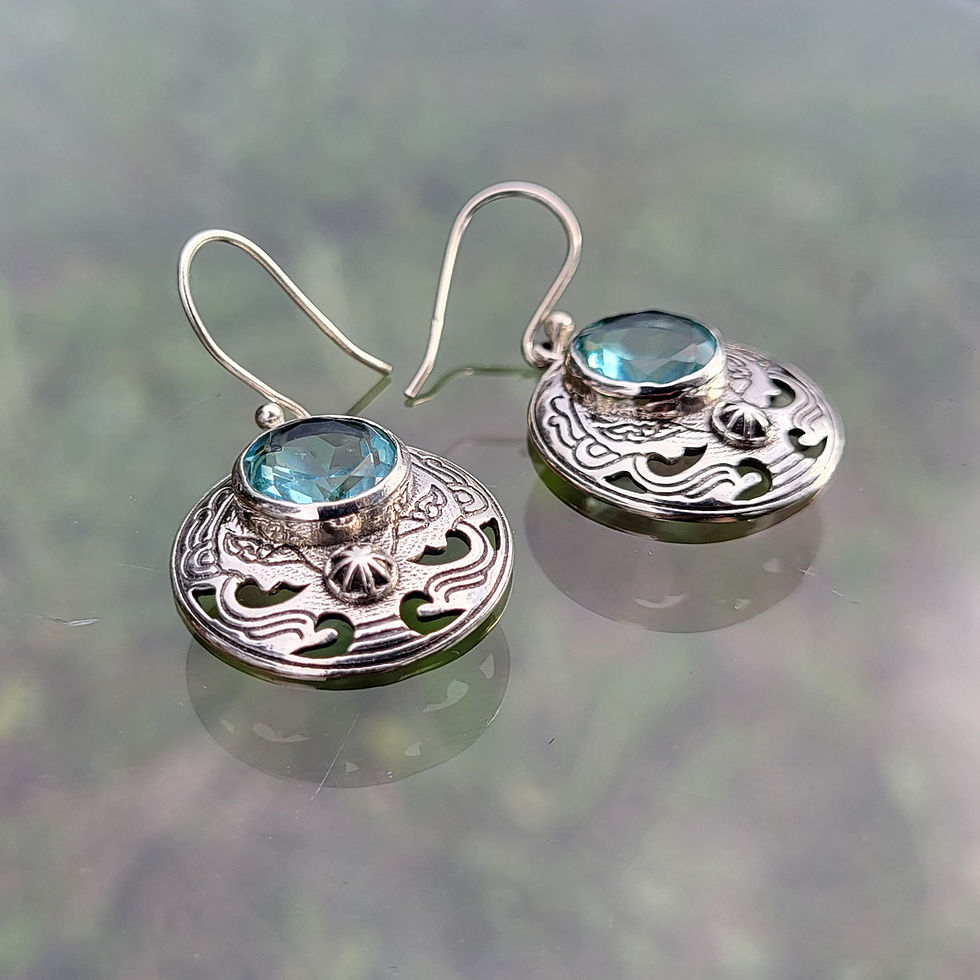 Miniature : Boucles d'oreilles "Arabesques" en topaze bleue et argent 925‰/