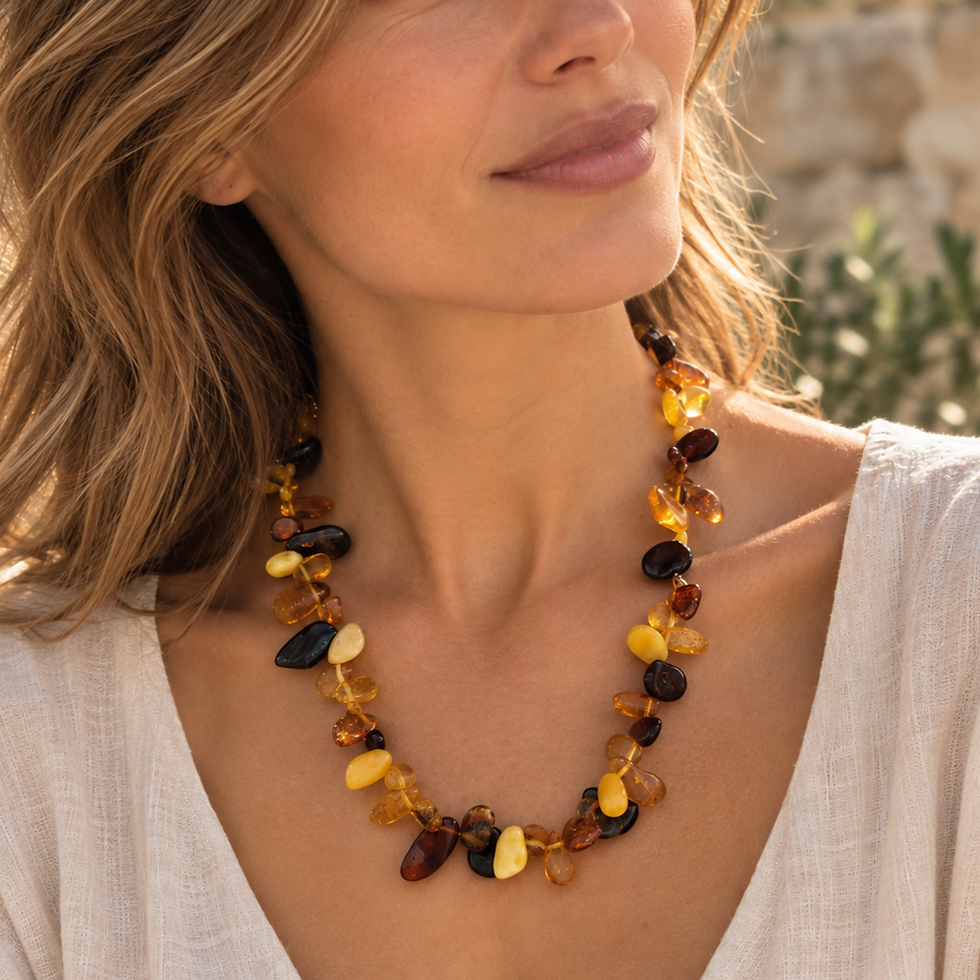 Miniature : Collier en gouttes d'ambre naturel multicolore
