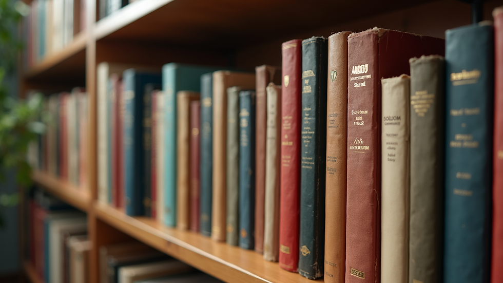Eye-level view of a bookshelf filled with colorful novels