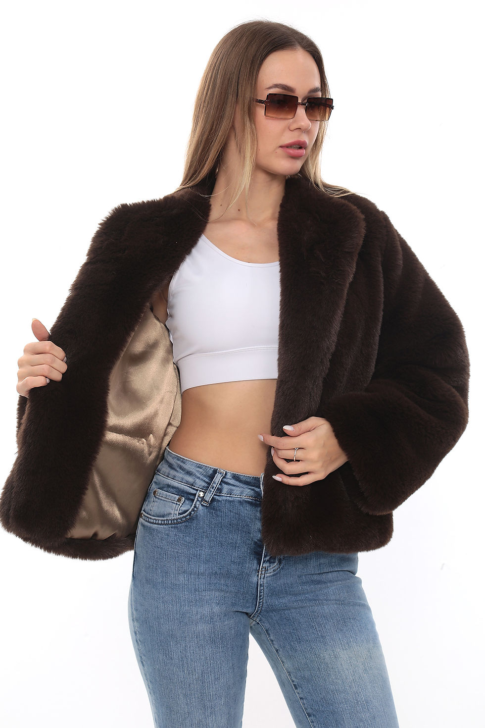Thumbnail: Marron Elegant Faux Fur Jacket