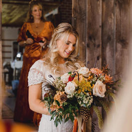 Mixed Texture Autumn Bouquet with Peacock Feathers and Pinecones