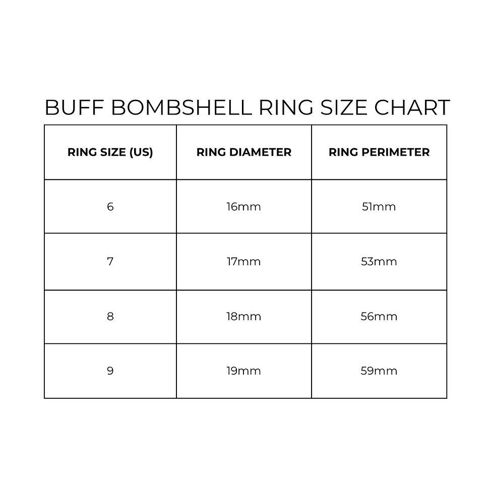 Buff Bombshell Ring Size Chart (MM)