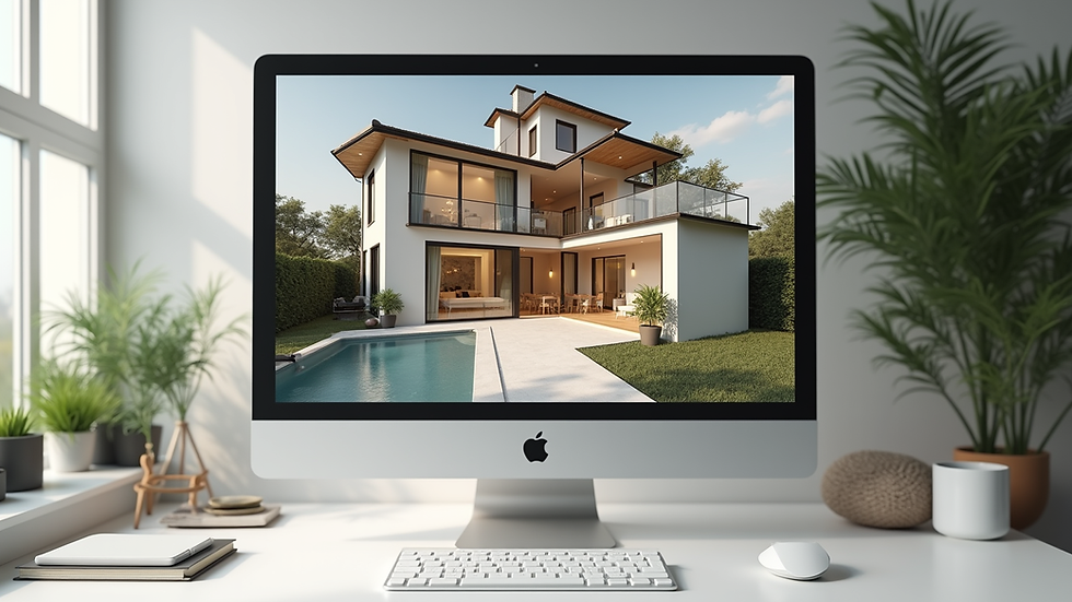 Eye-level view of a detailed 3D home layout on a computer screen