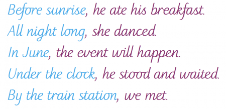 Five examples of fronted adverbials