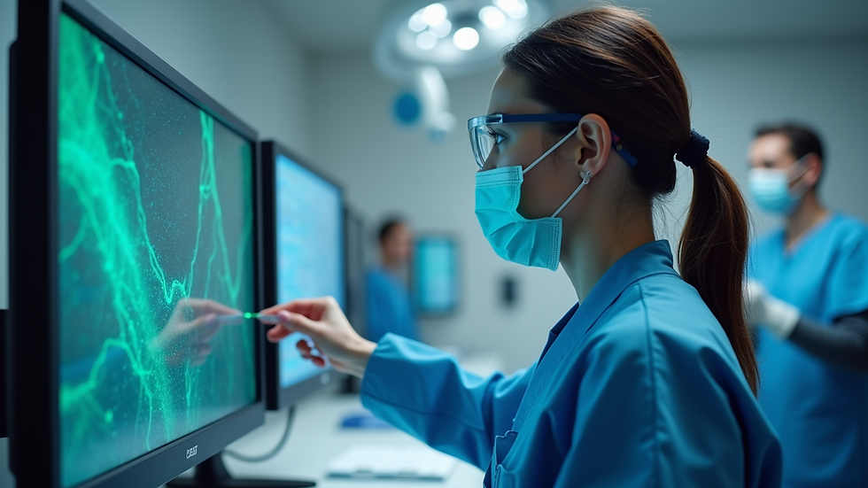 Eye-level view of a healthcare professional using a high-resolution monitor