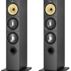 Pair of Bowers & Wilkins 683 S2 floor-standing studio monitors in black with multiple drivers.