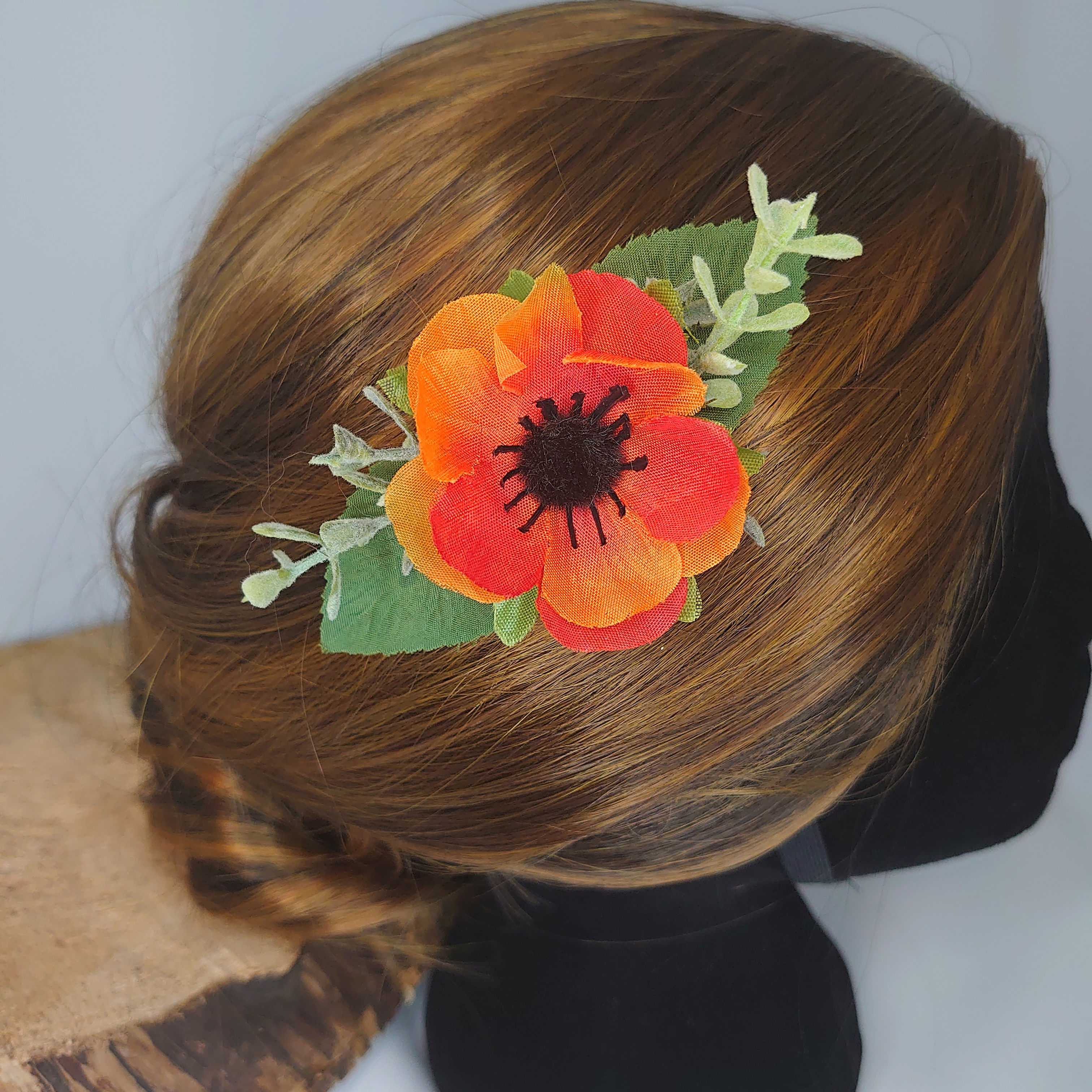 Orange Anemone Hair Clip