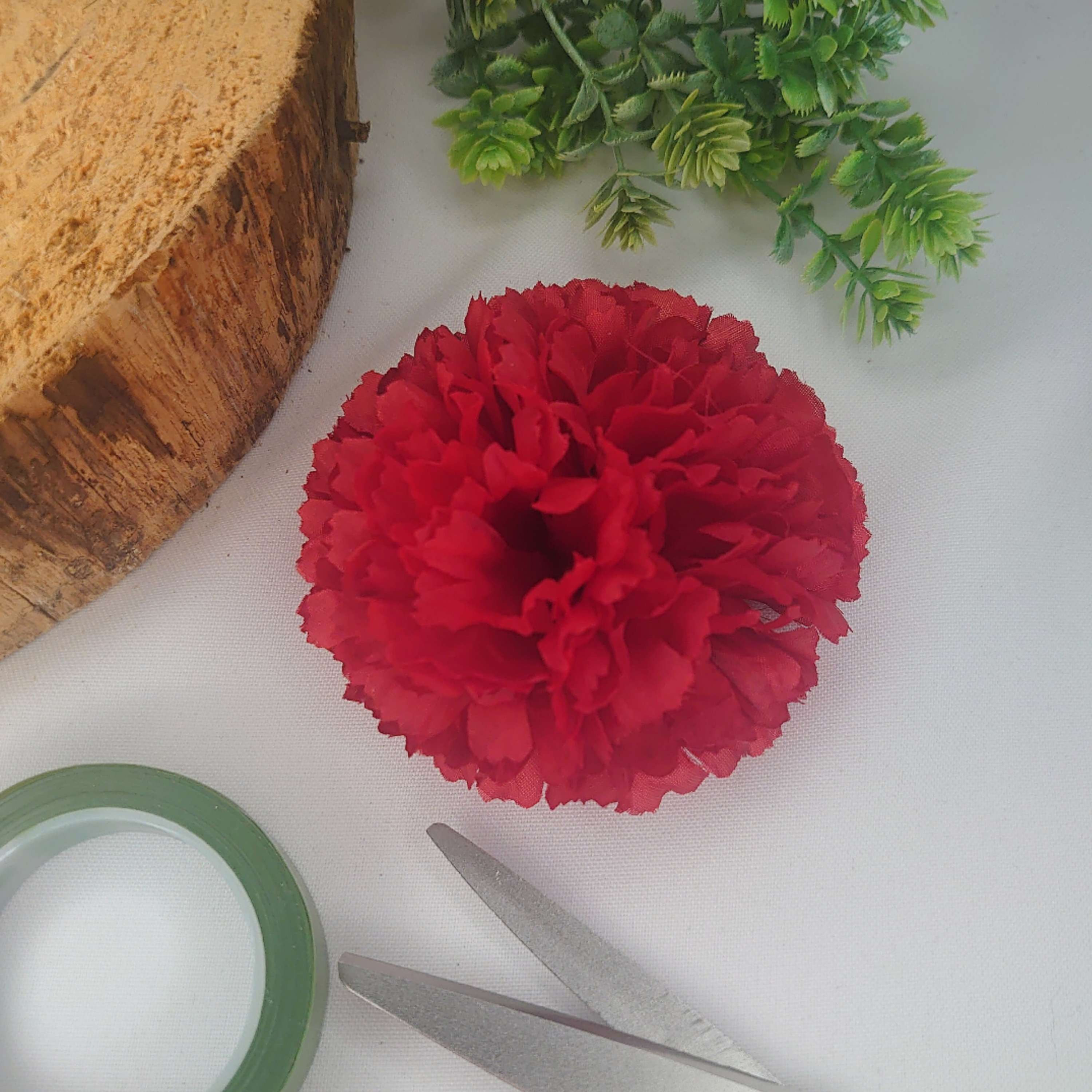 Red Carnation HEAD ONLY:  Wearable on Lapel, Wrist or Handbag