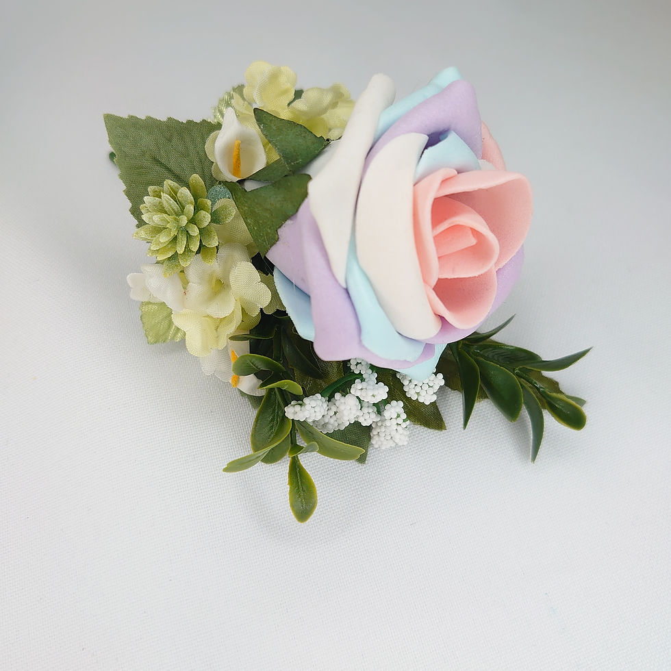 Thumbnail: Unicorn Pastel Rainbow Rose Floral Pin - Wearable on Lapel, Wrist or Handbag