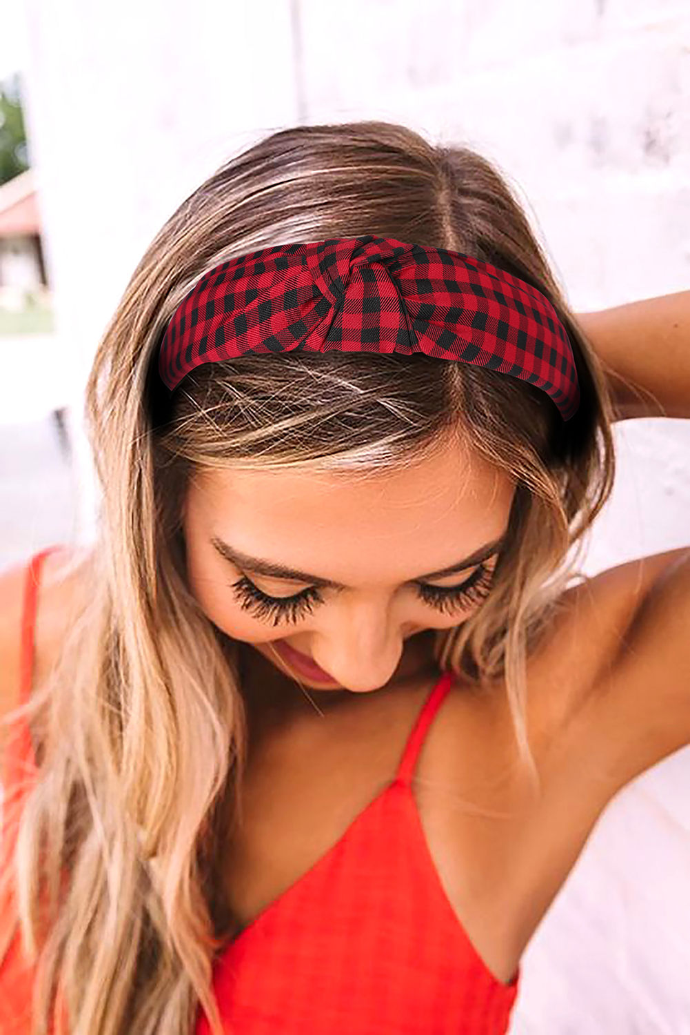 Red Buffalo Plaid Print Knotted Headband