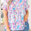 Thumbnail: Purple Vibrant Botanical Print Frill Short Sleeve Plus Size Top