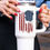 Thumbnail: White American Flag Print Stainless Steel Portable Cup with Straw