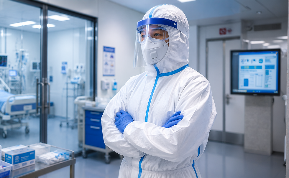 Healthcare worker wearing PPE in a clinical environment