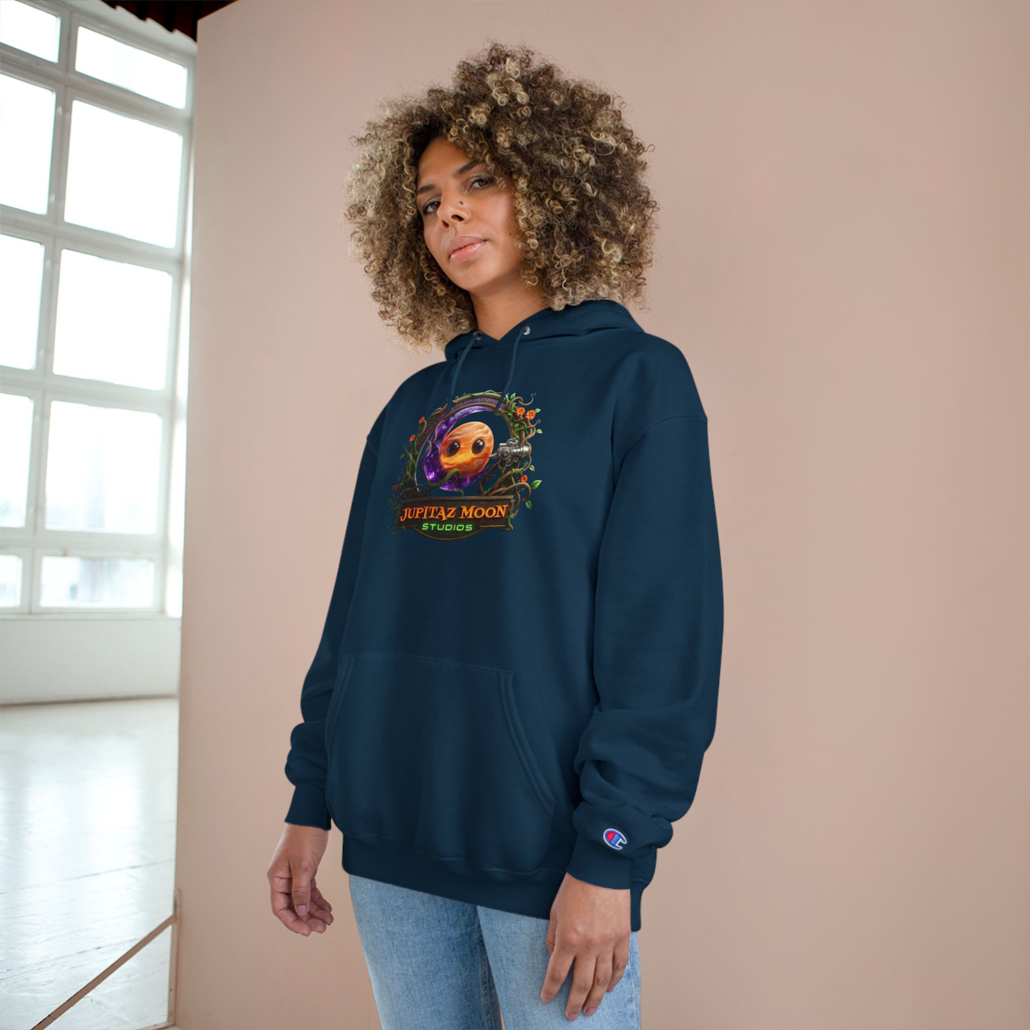 Champion Hoodie — 'Jupiter Moon Studios' Cute Alien Graphic Pullover