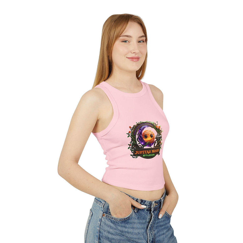 Thumbnail: Jupitaz Moon Studios Racer Tank Top - Cute Planet Logo Crop Tank