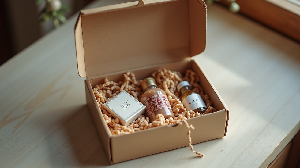 High angle view of a gift box with unique items inside