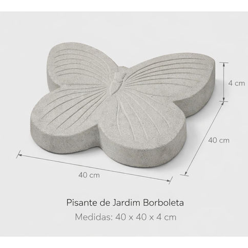 Pisante de concreto para jardim modelo borboleta com acabamento fino e design arquitetônico