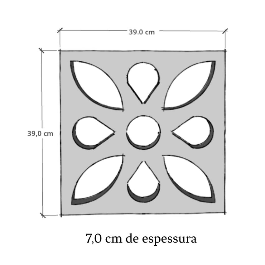 Guarda-corpo de cobogó de concreto com desenho floral, solução arquitetônica resistente e elegante para áreas externas, muito