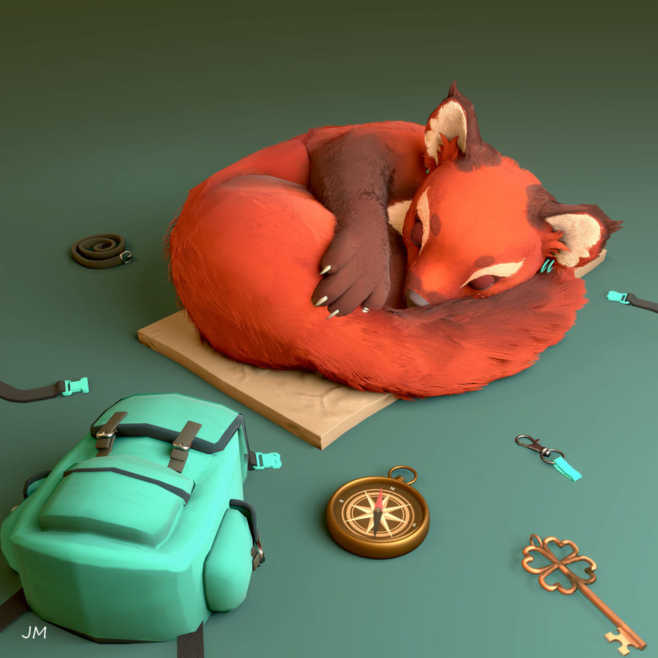 Small stylized weasel sleeping