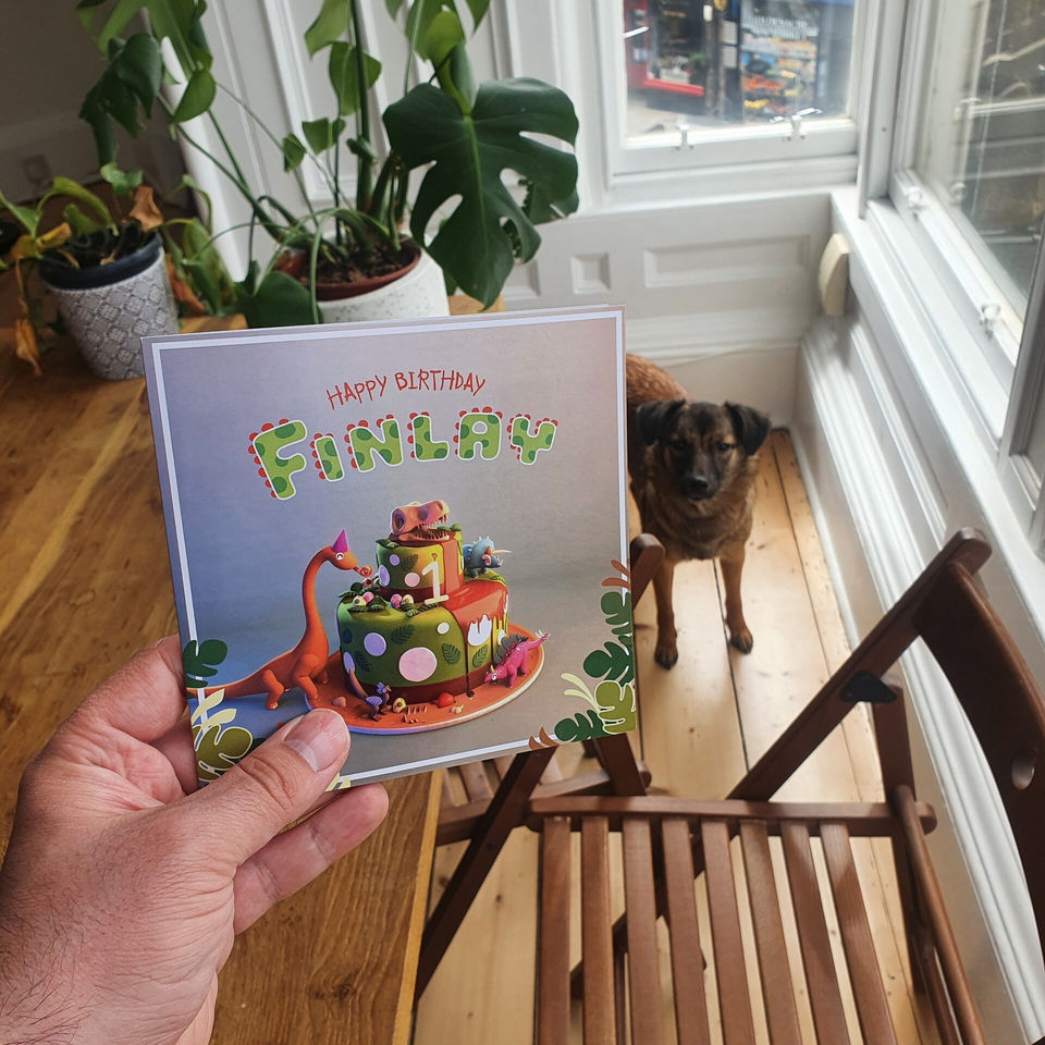 A photograph of the birthday card printed out