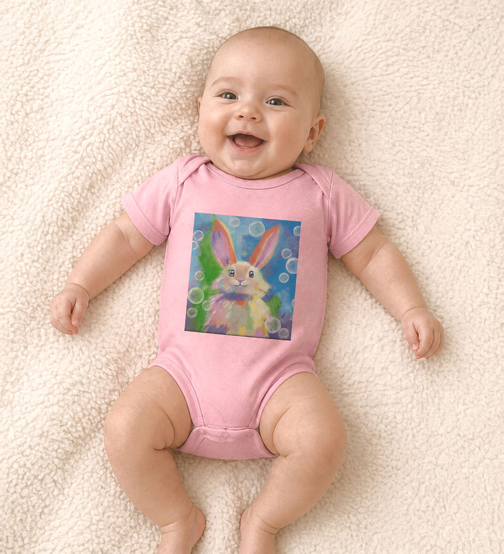 Baby Wearing Onesie with Bunny Bubbles Design_edited