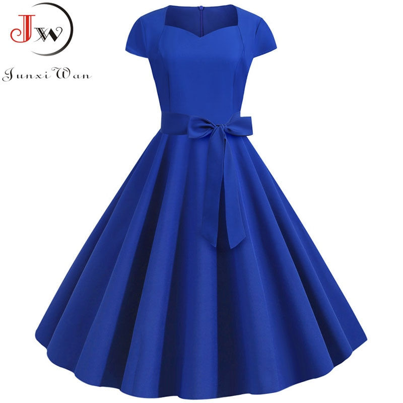 Thumbnail: vintage Dress Women Short uare Collar Elegant Office Party Midi Dresses Belt
