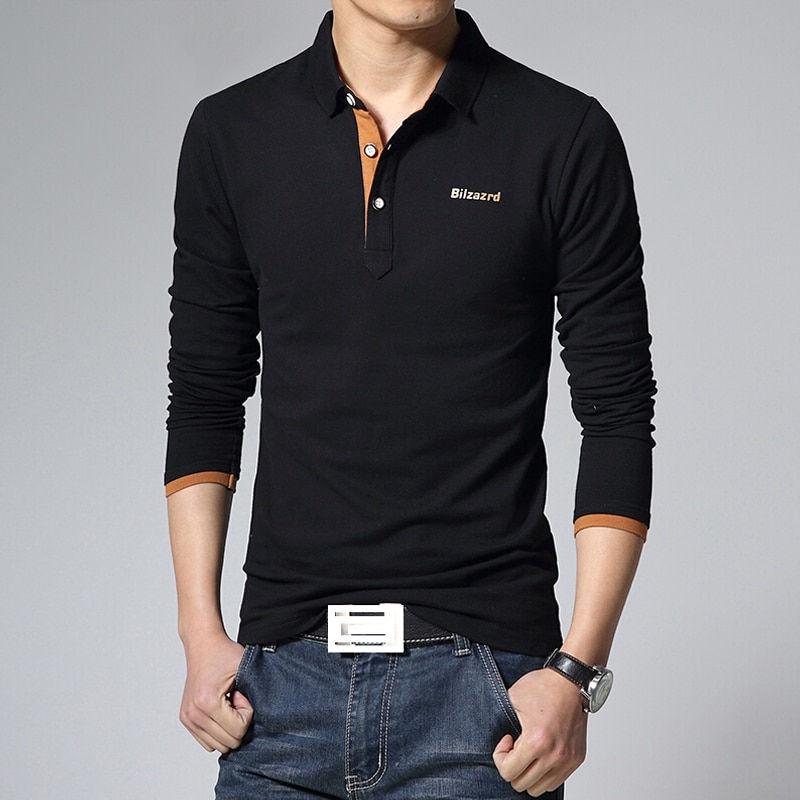 Thumbnail: Casual Polo Shirt Men Fashion Letter Print Long-Sleeve Men's Polos New Arrival