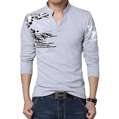 Thumbnail: Casual Polo Shirt Men Fashion Letter Print Long-Sleeve Men's Polos New Arrival