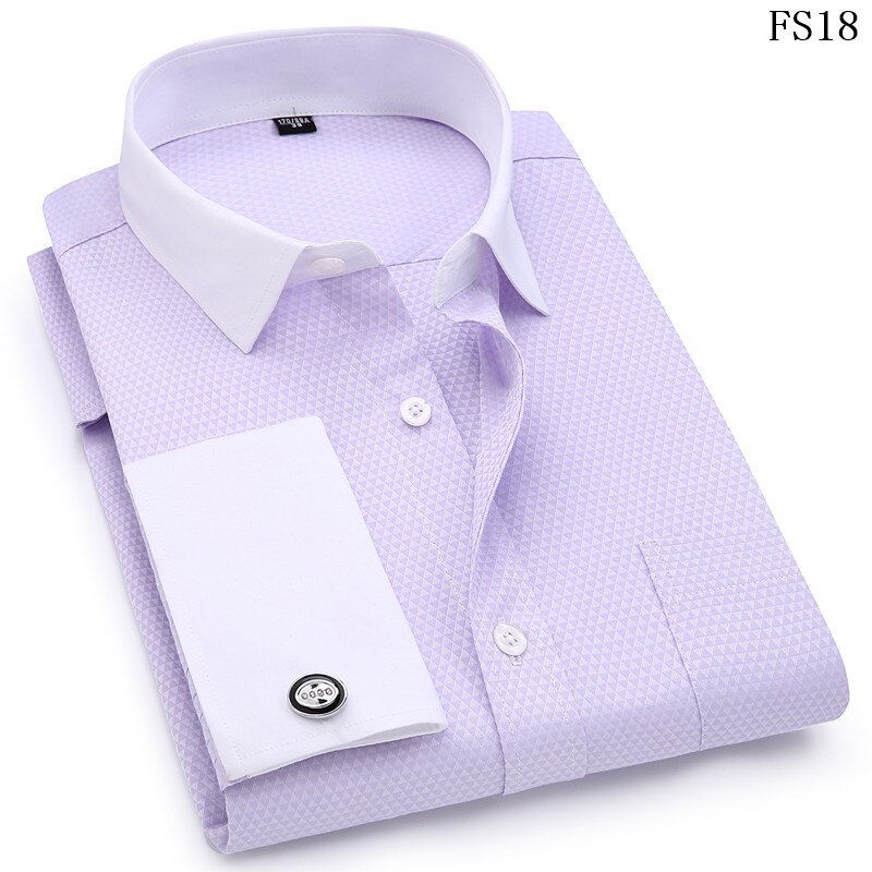 Thumbnail: Men French Cufflinks Shirts White Collar Design Solid Color Jacquard Fabric Male