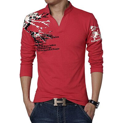Thumbnail: Casual Polo Shirt Men Fashion Letter Print Long-Sleeve Men's Polos New Arrival