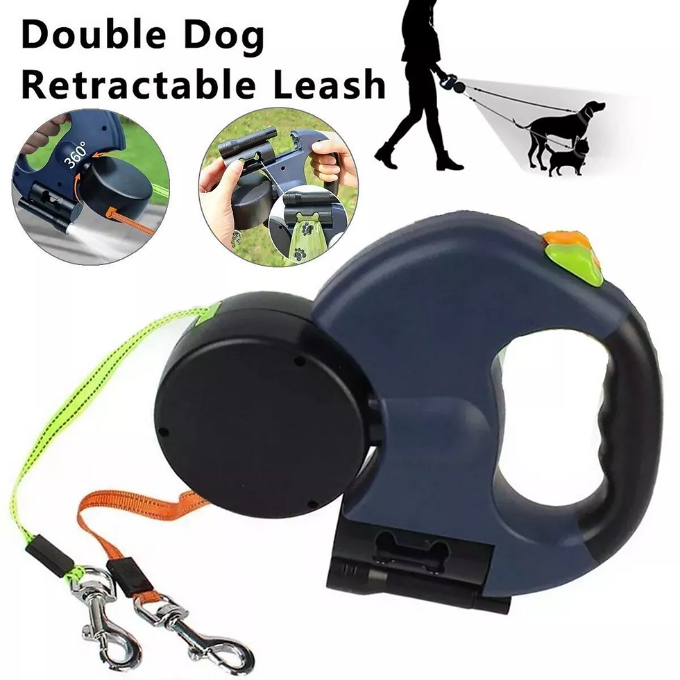 Miniatura: Dual Pet Leash Retractable Reflective Lead 360 Swivel Double Dog Walking Leash