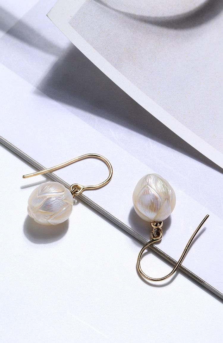 Thumbnail: Carved Pearl Lotus Earrings