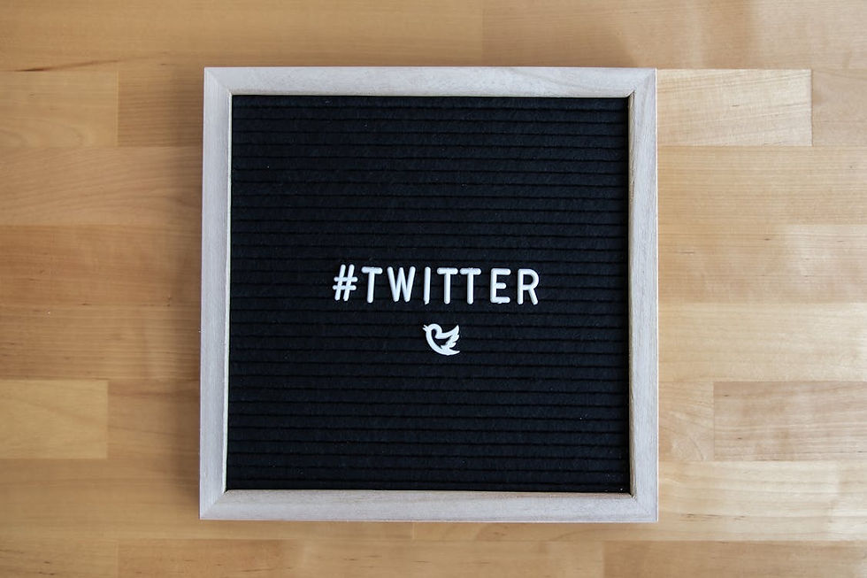 A imagem mostra um painel preto e branco escrito twitter com a logo da plataforma ilustrada.