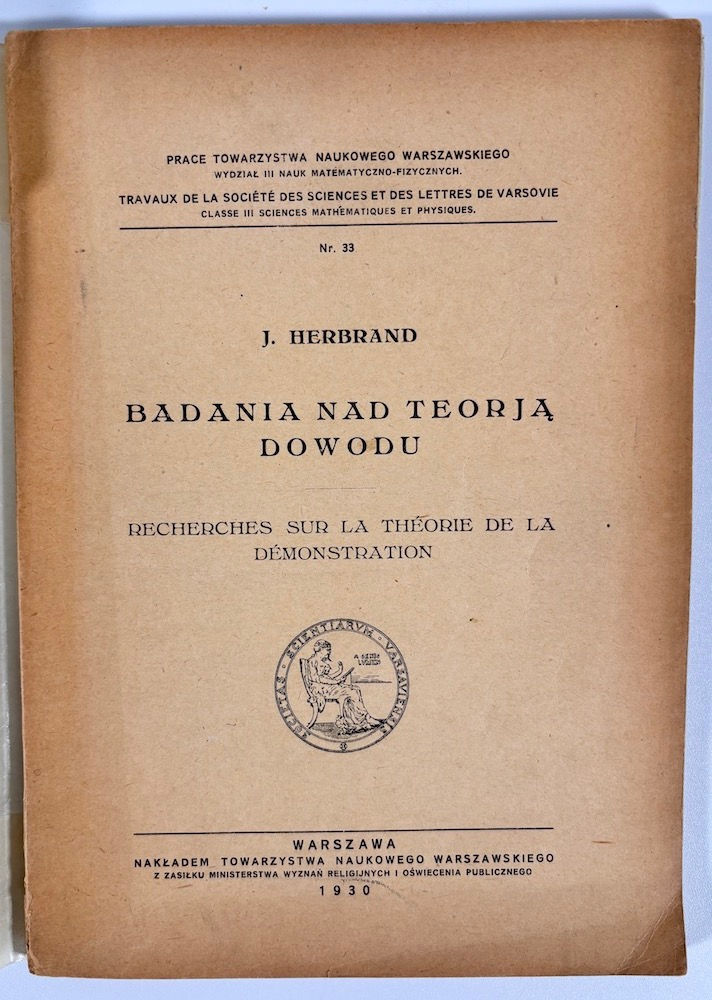HERBRAND (Jacques). Recherches sur la théorie de la démonstration.
